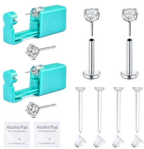 VFUN Ohrloch Stecher Set,Ohrlöcher Selber Stechen Set,Pircingssets Ohr Lippenpiercing Intimpiercing Damen Ohrlochpistole Piercing Nadel Piercing Set