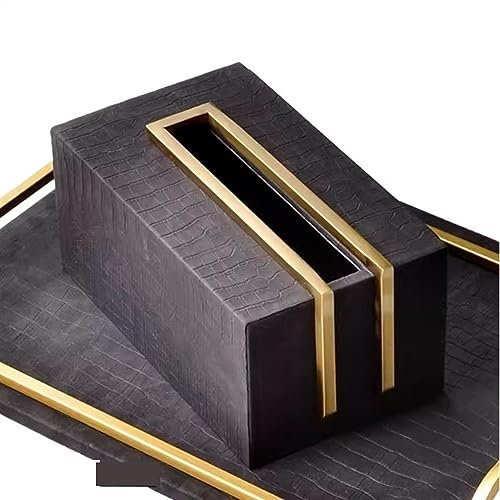 Kosmetiktücher Box Taschentuchbox aus Edelstahl, Wohnzimmerdekoration, Esstischschublade aus Leder for den Haushalt für Esszimmer Badezimmer Schlafzimmer(Schwarz)