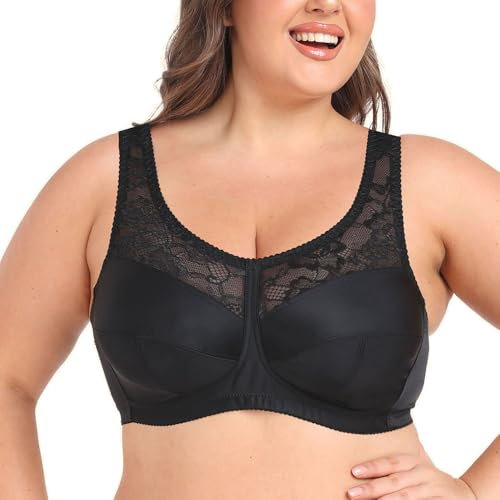 Ayigedu Women's Minimizer Bra Wireless Plus Size Full Coverage Soft Cup Bra Non Padded 48D Black