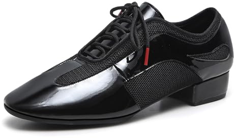ZHENSI Scarpe da Ballo Uomo Latino da Sala Tango Moderno Valzer Con Lacci Suola in Pelle, Black B, 44 EU