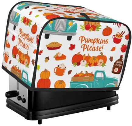 Cubierta para tostadora de 2 rebanadas, funda para tostadora de calabazas de otoño con bolsillos para cocina, cubierta de electrodomésticos pequeños y protección de huellas dactilares, lavable a