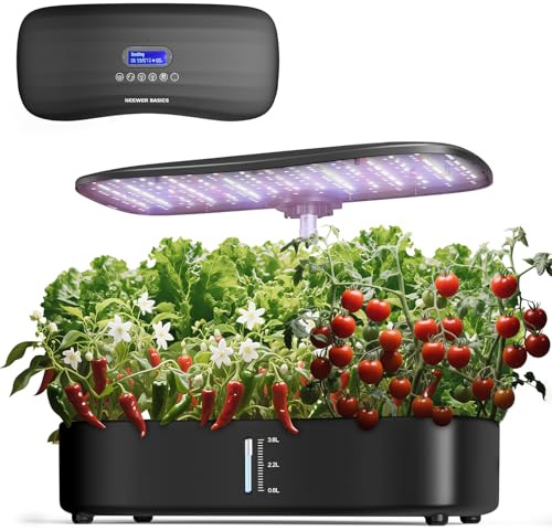 NEEWER Basics Hydroponics Growing System Kit with LED Plant Light/3 Growing Modes/12 Pods/Timer/LCD/Smart Quiet Pump, Touch Light Planter for Herb Garden Vegetables Flowers Indoor Gardening, HGS01