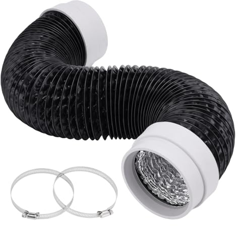Abluftschlauch 100mm, 1,5m PVC Alurohr Flex Schlauch, Schwarz Lüftungsschlauch mit 2 Schlauchschelle Edelstahl, Lüftungsrohr für Trockner, Abluftventilator, Abzugshaube