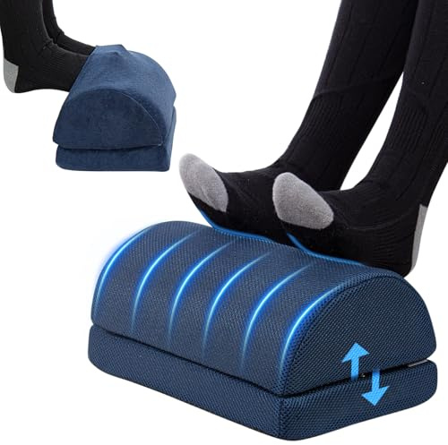 Repose-Pieds Bureau 2 Hauteurs Antidérapant avec Housse Lavable Bleu