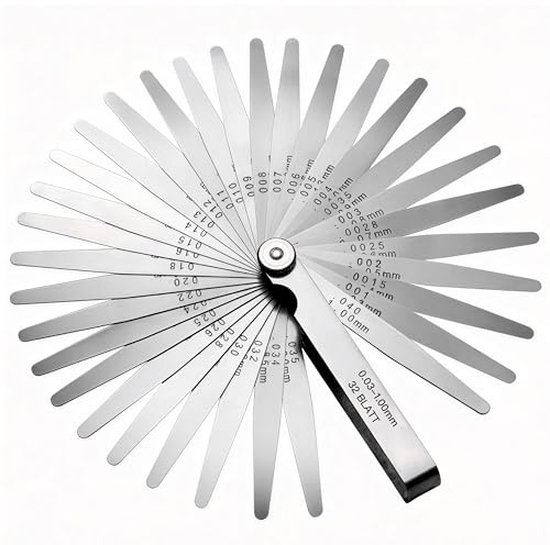 Set di 32 spessimetri di precisione, 0,03–1,00 mm/0,001–0,04 mm, con lame in acciaio inossidabile, strumento per la regolazione delle valvole, con doppia scala metrica/imperiale