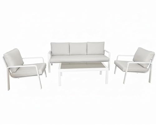 Set divano a 3 posti + 2 poltrone e tavolo in alluminio bianco 72 x 184 x 75 cm