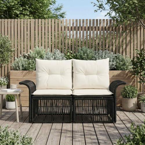 Ziaphsol Gartensofa 2-Sitzer Schwarz Poly-Rattan wetterfestes Lounge-Sofa für Terrasse Balkon Gartenmöbel modulare Sitzgruppe mit waschbaren Kissen verstellbare Füße