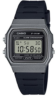 Casio F91W Series | Digital Watch | Water Resistant | LED Light | 1/100 SEC Stopwatch | Regular Time Keeping (HR, Min, SEC, PM, Date, Day) | Daily Alarm | Lightweight | 7 Year Battery, Grey, F91W