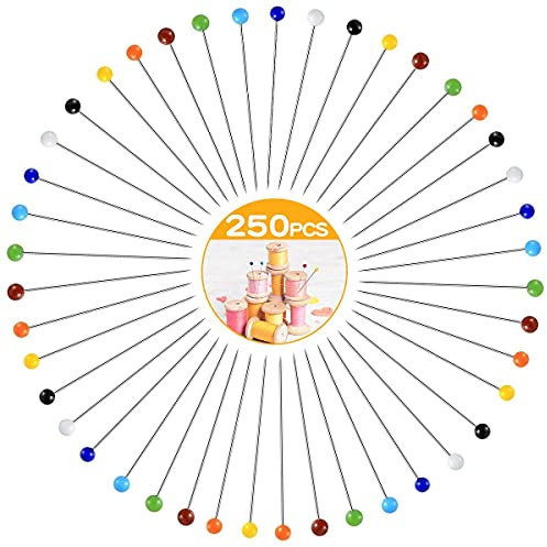Stecknadeln mit Kopf 250 Stück, Glaskopfnadeln Buntkopf Stecknadeln Perlenkopfnadeln zum Schneidern, Glaskopfstecknadeln für DIY, Schmuck Herstellung, Nähen und Handwerk Dekoration - 38mm