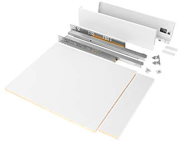 Emuca - Kit de cajón para cocina o baño con tableros incluidos y guias de extracción total con cierre suave, altura 93 mm para módulo 600 mm y profundidad 500 mm, Blanco.