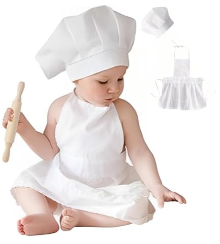 Newborn Baby Chef Costume Photography Photos Prop Hat + Apron Outfit,L