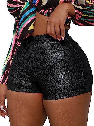 Zebaexf Women's High Waist Leather Shorts Sexy Soft Women Leather Shorts