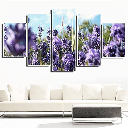 Bild Auf Leinwand - Leinwandbild - Lila Blüten Romantischer Lavendel - Wand Bild - Wanddeko - Leinwanddruck - Bilder - Kunstdruck - Leinwand Bilder - Wandkunst Mit Rahmen 150 X 80 Cm Für Wohnzimmer H