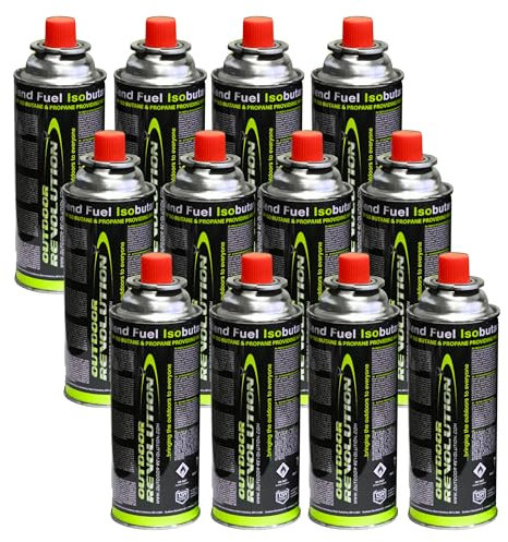 Outdoor Revolution Premium Butane Gas Cartridges – Push-In Camping Gas Canisters Cylinders for Camping Stove, Blowtorch, BBQ, Gas Weed Burner (Pack of 12)
