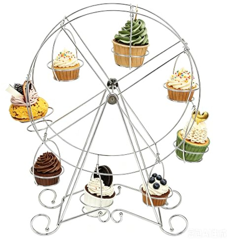 Ferris Wheel Cupcake Stand, 8-Cup Rotating Dessert Display Holder for Weddings, Birthdays and Parties