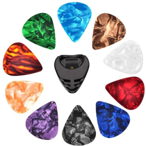 Gitarren- Und Bass-Picks, Bulk-Gitarren-Picks Plektrum Dicke Für Bass E Gitarre Ukulele Akustikgitarre, Mehrfarben Plektren Gitarre 10 X Gitarrenplektren 1 X Plektrenhalter