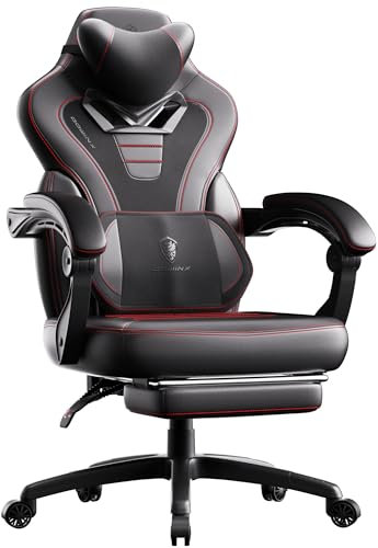 Dowinx Gaming Chair with Footrest, Gaming Chair for Heavy People, Gamer Chairs for Adult with Massage, Computer Chairs with PU for 200lbs (Black)