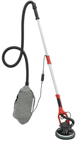 1250W Trockenbauschleifer, wechselbarer Schleifteller, Bürstenkranz gefedert, 120-220cm Teleskop-Stiel, inkl. 6 Schleifpapier, 2m Absaugschlauch, LED-Arbeitsleuchte, für Wand und Decken (Rot)