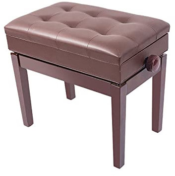 KOIAMVZW Klavierhocker aus Kunstleder, höhenverstellbare Klavierbank mit Ablagefach, Massivholzrahmen, Tragfähigkeit bis zu 180 kg, 55 x 34 x 47–57 cm, Schwarz, Braun