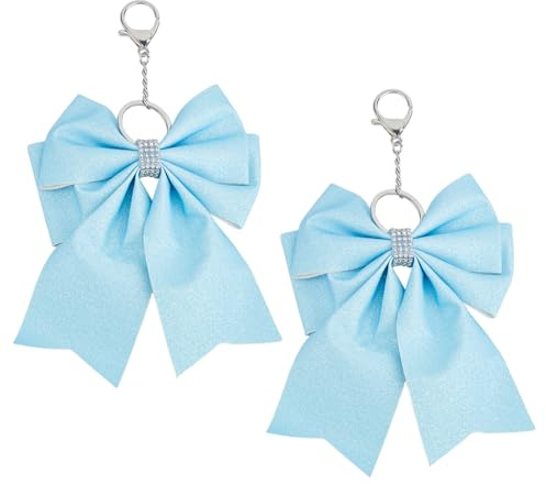 DICOSMETIC 2er-Pack Großer Schleifen Cheer Bow Schlüsselanhänger Glitzer Strass Cheerleader Schlüsselring Blaue Glänzende Schleifen Bindung Für Frauen