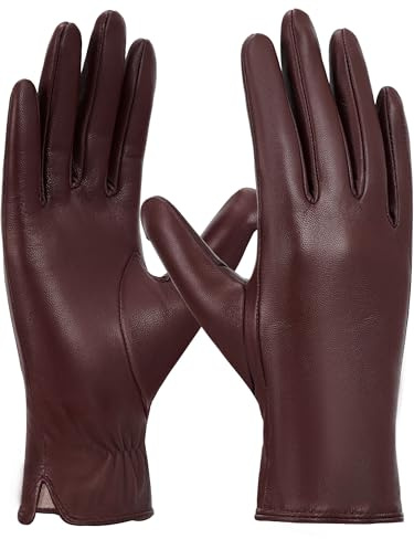 GSG SINCE 1998 Handschuhe Damen Leder Echtleder Gefüttert | Lederhandschuhe Damen aus chromfreiem Schafsleder mit Woll-/Fleecefutter, Touchscreen, ideal für Winter und Autofahren