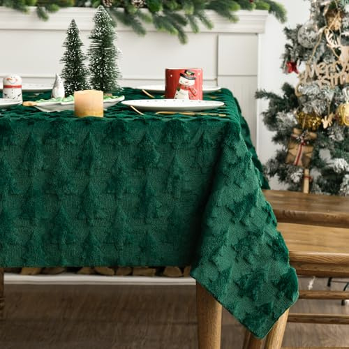 Artoid Mode Weich Künstliche Pelz Grün Kiefern Bäume Weihnachten Tischdecke 140x220 cm, Winter Xmas Plüsch Tischwäsche Wohnzimmer Dekoration Party