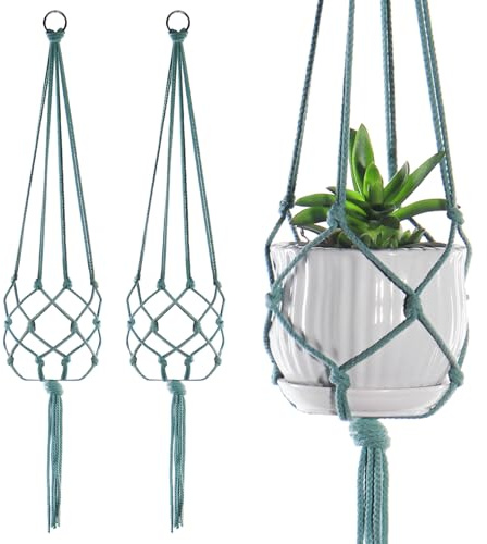 2-pack stora makramé växthängare för inomhus utomhus dekorationer, rep för att hänga blomkrukehållare, 108 cm (grön-D)