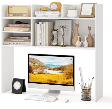 GIANTEX Estantería de Escritorio con 6 Estantes Abiertos, Mueble Organizador sobre Mesa con Kit Antivuelco, 94 x 24 x 85 cm, Estante Ajustable, para Plantas, Libros, Comésticos (Blanco)