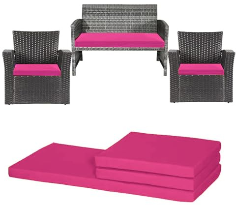 David & Amaya Waterproof 3-Piece Rattan Patio Furniture Cushion Set – Outdoor Garden Sofa Replacement Seats Pads, Removable Water-Resistant Polyester Zip Cover (Pink)