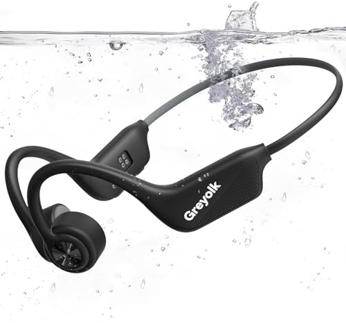 GREYOLK Cuffie a Conduzione Ossea IP68, Bluetooth 5.4 con Lettore MP3 32 GB, Open Ear, per Nuoto, Corsa e Sport all'Aperto