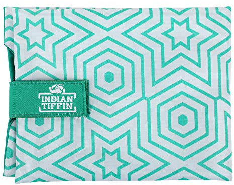 Indian-Tiffin Reusable Sandwich and Snack Bag, Ecological Lunch Bag Zero Waste, Washable and Adjustable to be Converted into Tablecloth (Green)