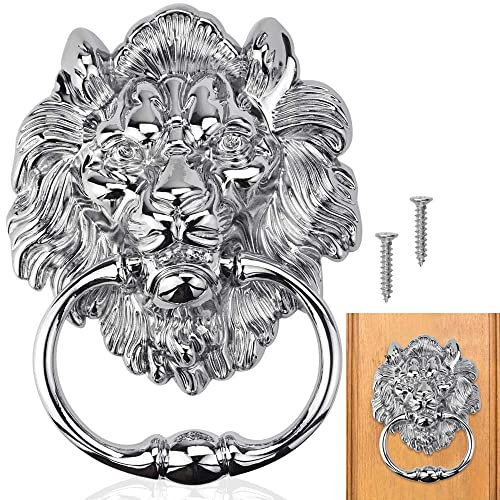 DECARETA Testa di Leone Battente con Viti Battente a Forma di Leone per Porta Testa di Leone Battiporta Maniglie per Mobili Maniglia a Testa di Leone Testa Leone Pomello Mobili