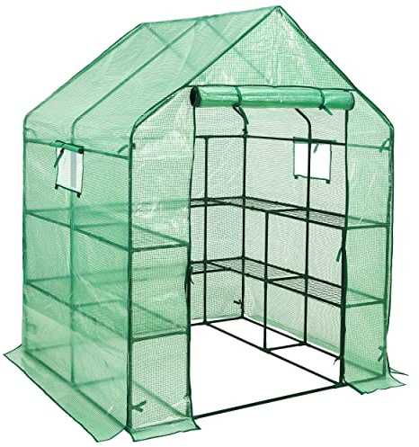 SUNGIFT Walk-in Greenhouse for Outdoors, 57x61x80 Inch Large Greenhouse, 3 Tiers 10 Shelves Mini Green House Kit with Observation Windows Roll-up Door Zipper, Plant Garden Hot House for Herbs, Flowers
