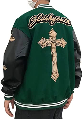 Covisoty Giacca Uomo da Baseball Varsity Jacket Vintage Cappotto Unisex Ricamo Motociclista Giubbotto Molla Invernale Autunnale