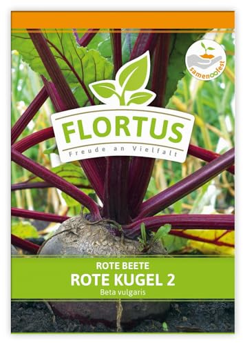 FLORTUS Rote Beete Rote Kugel 2 | Gemüsesamen | Rübensamen | Rote Beetesamen | Samen zur Anzucht für Garten, Balkon, Küche & Fensterbank