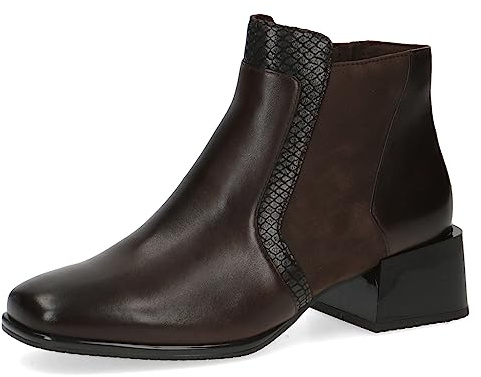 CAPRICE Stivaletti da donna con tacco in pelle tacco basso larghezza G, Marrone (Dk Brown Comb), 40 EU