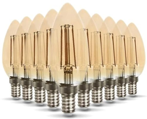 Arum Lot de 10 Ampoules Filament LED E14 C35 Ambrée 4W Equi 35W Blanc Chaud Non Dimmable