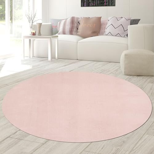 Teppich-Traum Moderner Teppich Rund Waschbar Einfarbig Blush Rosa Ø 120 cm | Kuschelig-weich, bis 30 °C waschbar, pflegeleicht, rutschfest, robust, saugrobotergeeignet, Schlaf- & Kinderzimmer