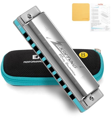 East Top Advanced Diatonic Harmonica Key of B, 10 Holes Blues harmonica Mouth Organ With Silver Cover for Adults, Professionals and Students