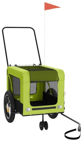 vidaXL Remorque de Vélo pour Animaux de Compagnie, Chariot à Vélo pour Chien avec Roues, Poussette de Animaux de Compagnie, Vert et Noir