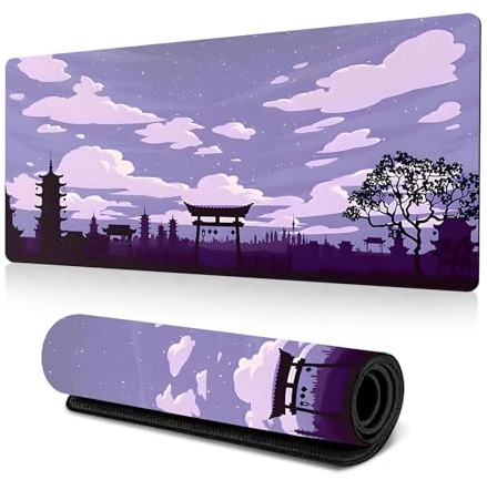Treer Large Mouse Mat, Japanese Style Mouse Mat, Mouse Pad with Non-Slip Base, Gaming Mouse Pad with Sewn Edges, Mousepad Suitable for Office and Home (1000x500x3mm,Purple)