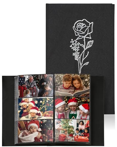 Yuforr Photo Album 6x4 Slip in, 300 Pockets Photos, Linen Photo Albums for Family Wedding Anniversary, Album Book Holds Landscape 10x15cm Pictures-Black