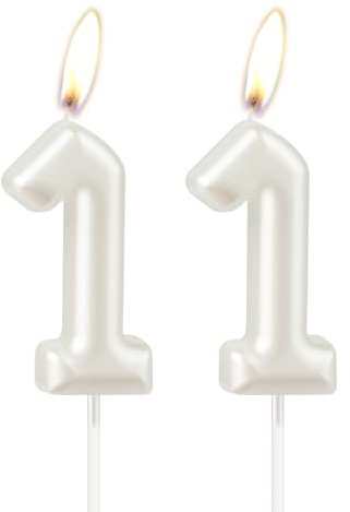 Perlweiße Geburtstagskerze, weiße Happy Birthday Zahl 11 Kerze, Kuchen-Kerzenaufsatz für Mädchen, Hochzeitstag, Gedenken