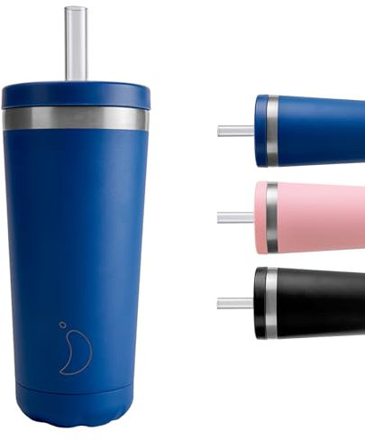 Chilly's Original Coffee Cup with Straw Lid - Thermal Travel Mug - Reusable Closed Cups with Drinking Straw - Double Walled Vacuum Insulated Mug - Matte Blue, 500ml