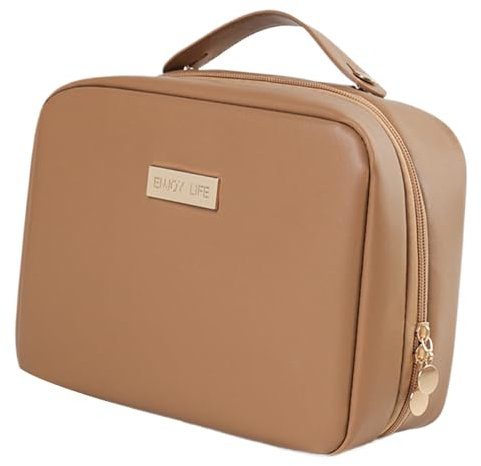 Itkcozcg Modische Handtasche, Make-up-Tasche, Reise-Kosmetiktasche, Kulturbeutel, PU-Leder, Make-up-Aufbewahrungstasche, große Kapazität, Kosmetiktaschen für Damen, braun, 24*10*18cm