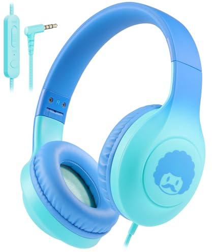 Rockpapa C24 Cuffie on-ear cablate con microfono, cuffie pieghevoli leggere con jack da 3,5 mm anti-groviglio, bassi stereo per laptop, telefono, tablet (blu verde)