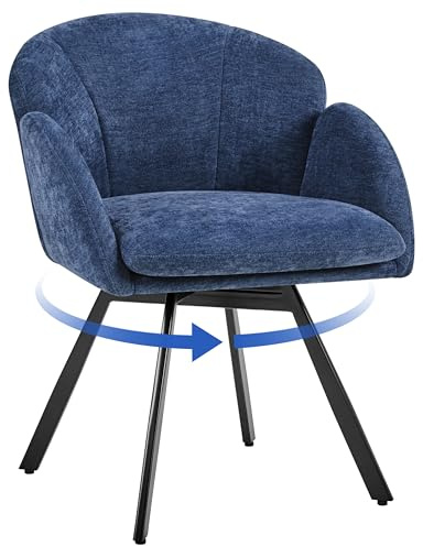 costoffs Swivel Dining Chair, Cute Makeup Vanity Chair, Flower-shaped Chenille Armchair for Dining Room/Kitchen/Bedroom/Living Room/Home Office, Blue, Set of 1