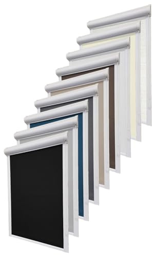 Thermo Kassettenrollo Verdunkelungsrollo ohne Bohren Seitenzugrollo Fensterrollo Sonnenschutz Rollo, Breite: 60 cm, Höhe: bis 150 cm, Kette rechts, Dunkelgrau