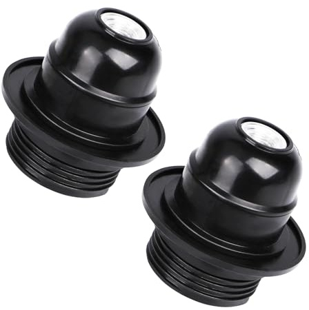 VILHTL Edison Screw ES E27 Lamp Holder,Light Bulb Pendant Socket Deco E27 Screw Lampholder Fitting in Ceiling Table Lamp Fittings with 10mm Threaded Entry,Shade Ring,Safety Lock(2 Set)