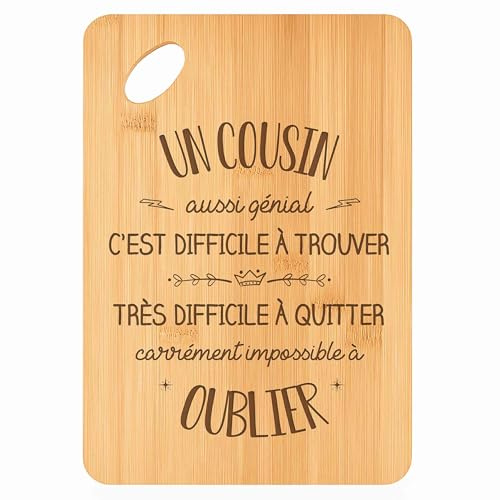 Planche à Découper un Cousin Aussi Génial - Plateau Apéro en Bambou Cadeau Gravé pour Homme Anniversaire Famille Cuisine Barbecue